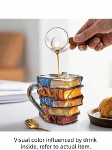 1pc 3D Book-Shaped Glass Coffee Mug, Layered Book Design Glass Cup Suitable For Coffee, Tea, Milk And Hot Drinks, Artistic Literary Design, Ideal For Readers, Writers And Book Lovers, Unique Creative Desktop Cup, Suitable For Office, Home, Study And Library, Transparent Heat-Resistant Glass Coffee Cup With Handle, Perfect Gift For Bookworms, Students And Teachers. - Multicolor - View 3