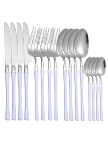 4/16/24pcs Stainless Steel Flat Cutlery Set, Universal For Home, Hotel, Restaurant - Silver-macaron Purple - View 9