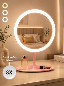 LED Makeup Mirror With Lights, Optional 3X Magnifying Suction Cup Mirror Set, 3 Lighting Modes, Tabletop Makeup Mirror, Vanity Mirror With Storage Base, Touch Control, 320mAh Battery, Suitable For Home, Bedroom And Travel Use, Ideal Holiday Gift - Multicolor - View 8