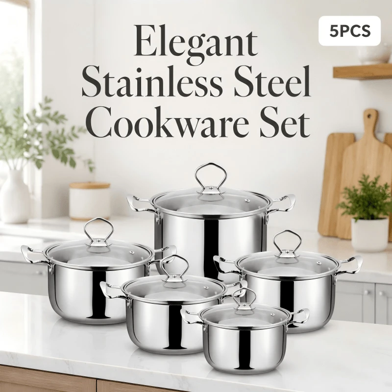 5PCS Induction Cookware Set, Non-Stick Stainless Steel Pots And Pans With Lids Included - Silver - View 1