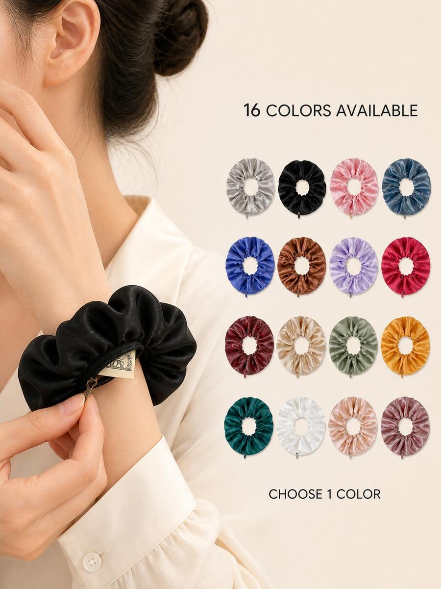 1/2/3/5/7/9/10pcs Silk Material Hair Ties With Hidden Pocket, Multi-Functional Hair Accessory Storage Bag, Portable Coin Purse, Beach Bag, Back To School Essential, Non-Waterproof Travel Supplies, Back To School Season Study Supplies, Holiday Camping Essential, Vacation Accessory, Mini Summer Style, Suitable For Women And Girls, Velvet Headband, Hidden Pocket Headband, Suitable For Storing Keys, Dollars, Lipstick And Other Small Items.