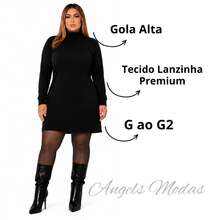 Vestido Plus Size de Inverno Tecido em Lanzinha - Preto - Visão 3