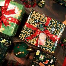 6/12Pcs Glossy Coated Christmas Gift Wrapping Paper, Xmas Green Cute Dessert Angel Dress Pattern Decorative Paper For Holiday Gift Packaging - View 8