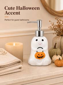 1pc Halloween Ghost Soap Dispenser, Cute Spooky Pump Bottle With Pumpkin And Bat Details, Refillable Liquid Hand Soap Lotion Dispenser For Bathroom Countertop Kitchen Sink, Fun Halloween Party Home Decor - Multicolor - View 5