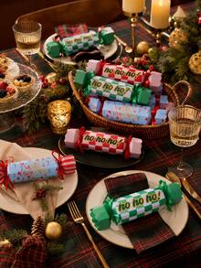 4pcs Christmas Crackers Gift Box, Ribbon Candy Shaped Snack Packaging Box, Suitable For Party Table Decoration And Gifting - Multicolor - View 2
