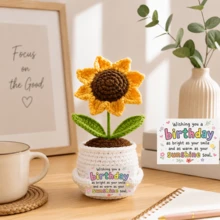 1 Set Handmade Crocheted Sunflower Potted Plant, Crochet Flower Desktop Decor, Back To School Graduation Season Student Friend Gift, Classroom Decoration - Multicolor - View 10