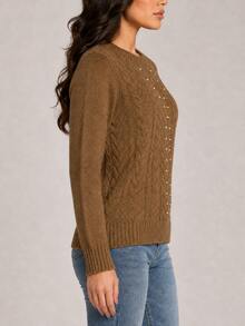 Round Neck Sweater With Nice And Warm Pearls - Cafe - View 8