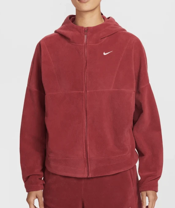 Nike One Therma FIT Women's Full-Zip Hooded Sweatshirt, Solid Color, Deep Team Red - Deep Team Red - View 1