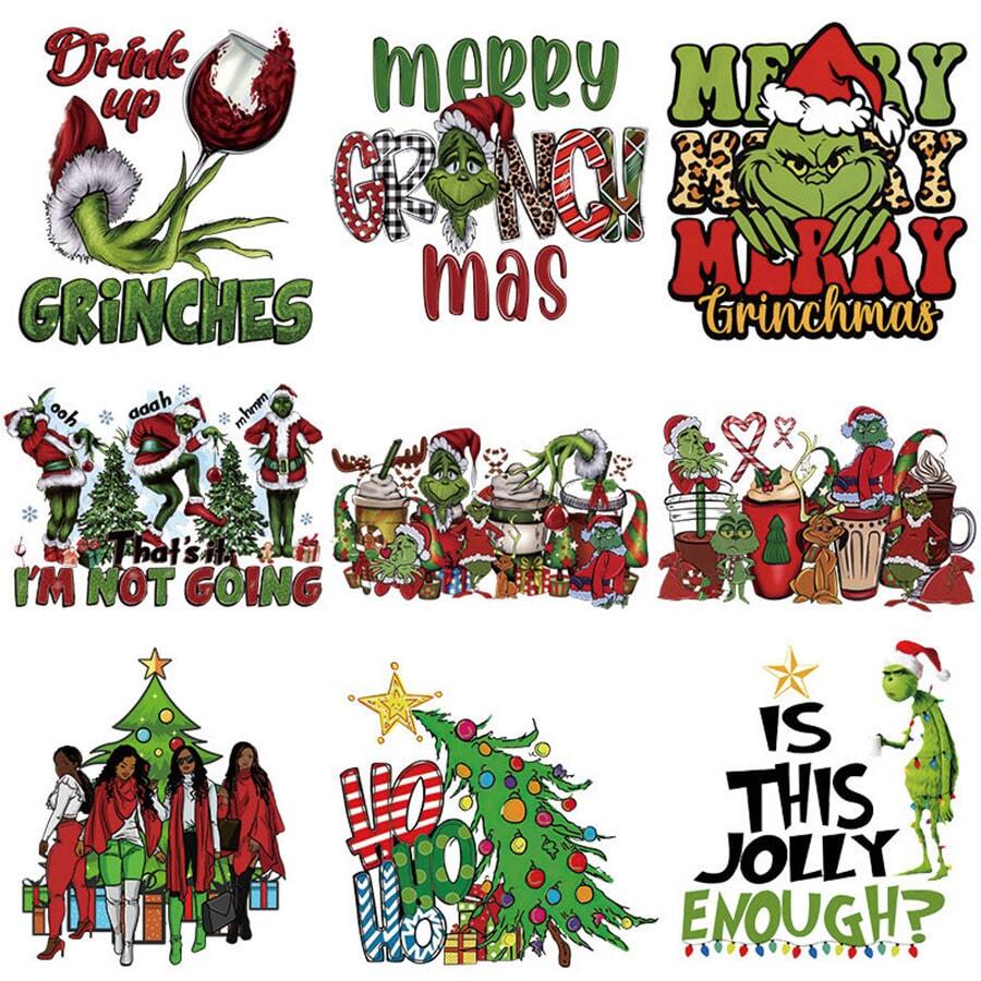 Panini Festive Grinch Xmas Iron‑On Heat Transfer Prints,Multi‑Pattern Heat Transfer Stickers For Garment Fabric DIY Handmade Decoration - Multicolor - View 1