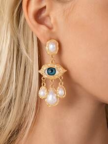 French Vintage Style Exaggerated Niche Design Earrings Eye Long Faux Pearl Tassel Earrings Fashion Water Drop Ear Pendants - Style 2 - View 5