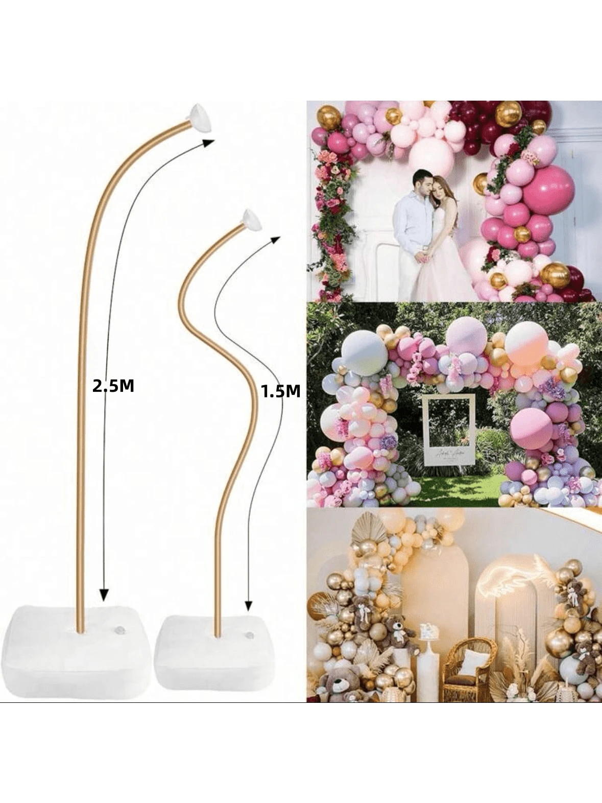 2pcs (2.5m + 1.5m) Asymmetrical Shape Balloon Arch Set, Flexible Bendable Balloon Column Stand, Semi-Arch Balloon Frame With Base, Suitable For Wedding, Graduation Ceremony, Birthday Party Decoration