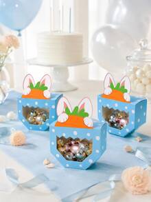 10pcs Reusable Blue Rabbit Candy Gift Boxes With Transparent Window, Cute Polka Dot And Carrot Design, Suitable For Spring Party, Birthday Celebration And Party Favors Easter Snack Packaging - Multicolor - View 1