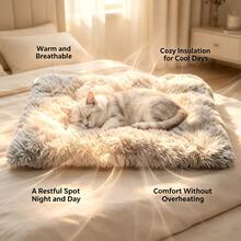 Plush Rectangular Pet Bed With Raised Rim, Dog Bed, Cat Bed, Soft Warm Long-Fur Sleeping Mat For Cats And Dogs, Cozy Indoor Cushion In Multiple Sizes - Khaki - View 4