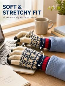 This Touchscreen Jacquard Gloves Feature Classic Jacquard Texture, Soft And Warm Knitted Fabric, Fingertips Support Touchscreen Operation. Unisex, Suitable For Daily Outdoor Use In Autumn And Winter, Such As Commuting And Cycling - Multicolor - View 6
