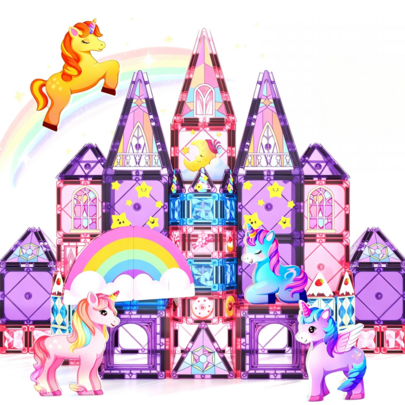 Magnetic Building Blocks Unicorn Toy, Girls Children Princess Magnetic Castle Blocks