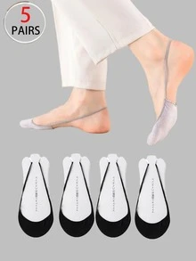 1/5/10 Pairs Women's Boat Shape Invisible Low Cut Summer Thin Anti-Slip Half Palm Short Socks Non-Slip High Heel Short Socks - Multicolor - View 6