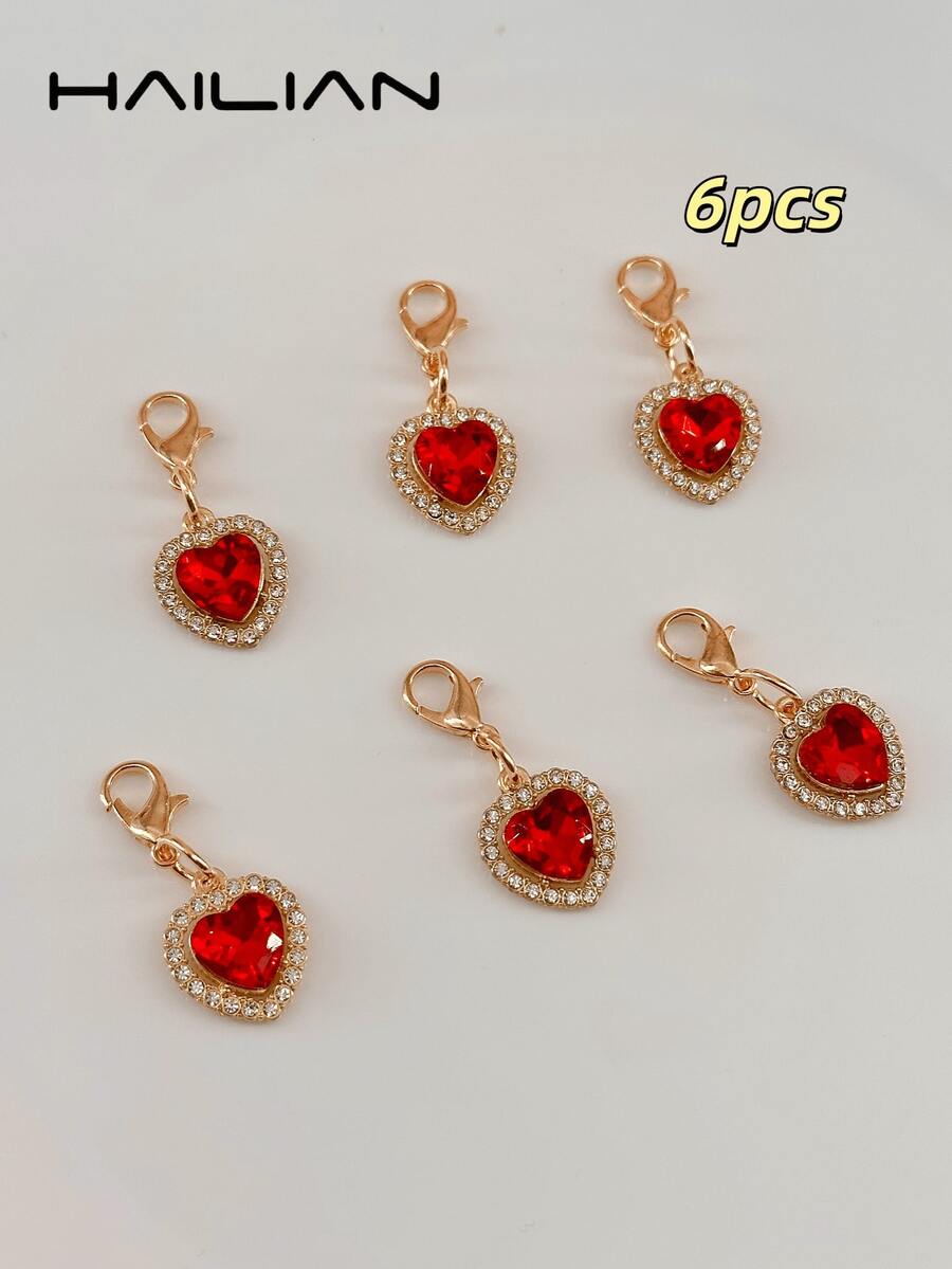 Sweet Heart‑Shaped Multicolor Crystal Charms Multi‑Set, Removable Bag Pendant Ornaments, DIY Jewelry Accessories For Purse Decoration - Multicolor - View 1