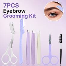 MONKIDS 7pcs Eyebrow Grooming Tool Set, Tweezers, Scissors, Brush Full Set, Can Trim, Pluck, Shave Excess Hair, Shape Clean And Defined Eyebrows, Stainless Steel Makeup Tools, Beginner Eyebrow Grooming And Plucking, Portable Home Makeup Set - Multicolor - View 2