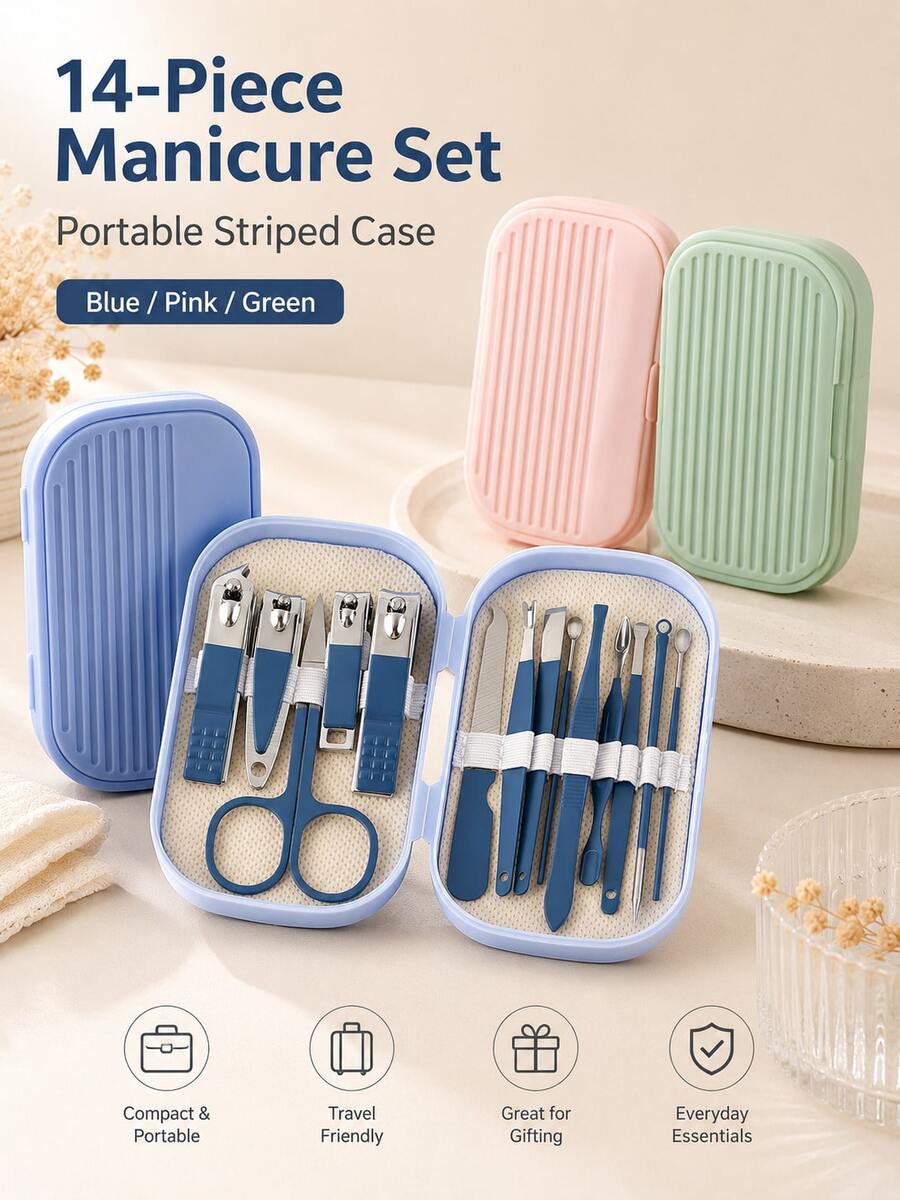 14pcs Stainless Steel Nail Care Set, Portable Anti-Splash Nail Grooming Kit Including Nail Clipper, Nail Nipper And Other Nail Care Tools - Multiple Styles - View 1