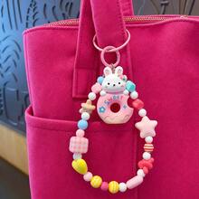 1 Set Of 5 Cute Cartoon Bear & Rabbit Donut Beaded Keychains, Colorful Candy Bead Bracelet Key Rings, Adorable Bag Charms, Best Friend Matching Keychain Gifts, Suitable For Girls - Animal Donuts - View 6