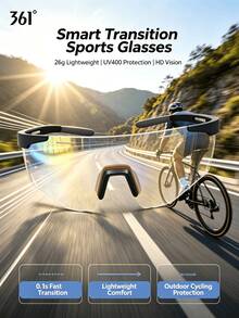 361degree 1pc Unisex 26g Lightweight Smart Transition Lens Professional Protection Hd Clear Vision Wind And Sand Resistant Sporty Sports Cycling Glasses For Cycling Outdoor Sports Running - Multicolor - View 6