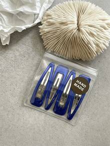 4pcs Korean Style Elegant Hair Clips, Long Oval Cat Eye Hollow BB Clips, Fashion Versatile Casual Hair Accessories - Royal Blue - View 17