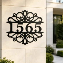 4 Sizes Available! Personalized Door Number Plate, Custom Outdoor Address Sign, Vintage Hollow Iris Metal Home Address Plaque, Custom Door Number Plate - Black - View 6