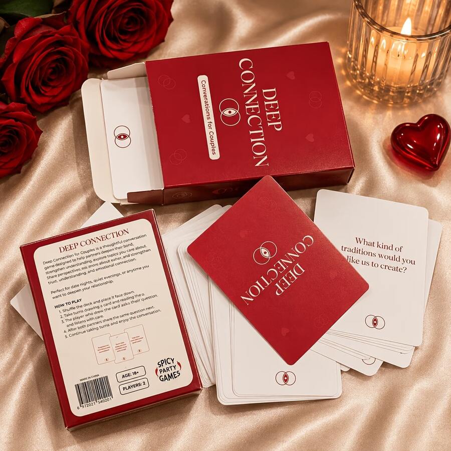 55-Card Deck Suitable For Partners, Deep Connection Couples Conversation Game - 55 Meaningful Questions For Date Nights, Relationship Building Cards For Intimate Bonding, Marriage Counseling & Romantic Gifts For Him And Her - Red - View 1