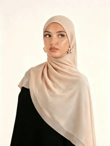 1pc Solid Color Basic Headscarf, Middle Eastern Style, Made Of Breathable Chiffon Fabric, Lightweight And Comfortable, Suitable For Long-Term Wear, Suitable For All Seasons - Champagne Nude - View 3