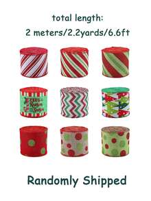 Christmas Wired Edge Ribbon 6.5ft Whimsical Glitter Polka Dot Striped Burlap Ribbons For Holiday Tree Decor Wreath Bow Making DIY Crafts Wrapping Aesthetic Party Supplies - Whimsical Ribbon - View 12
