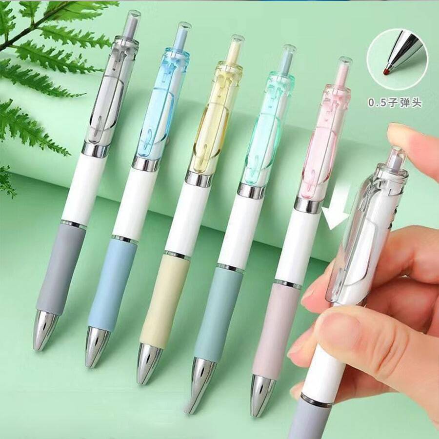 Jelly Color Click Neutral Pen, Highly Attractive Morandi Color Series Bullet Tip 0.5mm Black Quick-Dry Smooth Ink Flow Student Exam Writing Pen, Minimalist Ins Style Office Signature Pen, Stationery Set - Sets - View 1