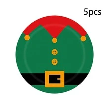 5pcs/20pcs/60pcs Christmas Party Paper Plates, 7-Inch,Featuring Red And Green Holiday Belt, Snowman, And Gingerbread Man Designs; Suitable For Christmas Parties And Winter Holiday Gatherings. - View 7