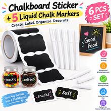 Chalkboard Sticker Liquid Chalk Pen Set | Roll Blackboard Wall Stickers With White Liquid Chalk Pens | Reusable Chalkboard Labels, Suitable For Home, Office, School, Crafts & Party Decoration - A - View 1