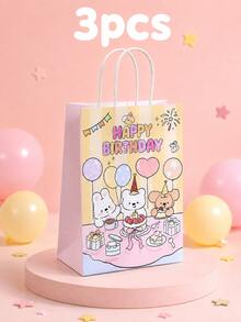 2件/3件/4件可愛動物生日禮物袋，馬卡龍色兔子熊小狗派對伴手禮袋附手柄，適用於裝糖果、零食、小禮物 - 查看 9