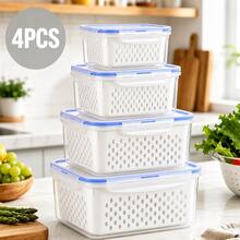 6pcs/Set (2 Lids, 2 Boxes, 2 Strainer Baskets) Square Food Storage Containers, PP Material Reusable Fridge Organizer Boxes, Suitable For Scallion, Parsley, Cilantro, Garlic, Noodles, Eggs - View 19