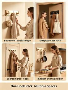 No-Drill Wall-Mounted Key Rack 2/3/4/5 Hooks With Adhesive Backing, No-Trace Installation, Key Storage Organizer Hook, Bathroom Wall Hook, Suitable For Entryway/Kitchen/Bathroom, Autumn Christmas Home Decor, Christmas Halloween - Multicolor - View 9