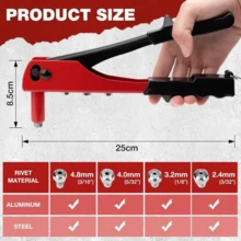 1 buah Pistol Paku Keling Manual, Alat Paku Keling Logam Multifungsi dengan Kepala Paku Keling yang Dapat Diganti, Desain Ergonomis, Pistol Tarik Manual dan Daya Ukur Tinggi, Cocok untuk Pengerjaan Kayu dan Pengolahan Kulit - pistol paku keling - View 5