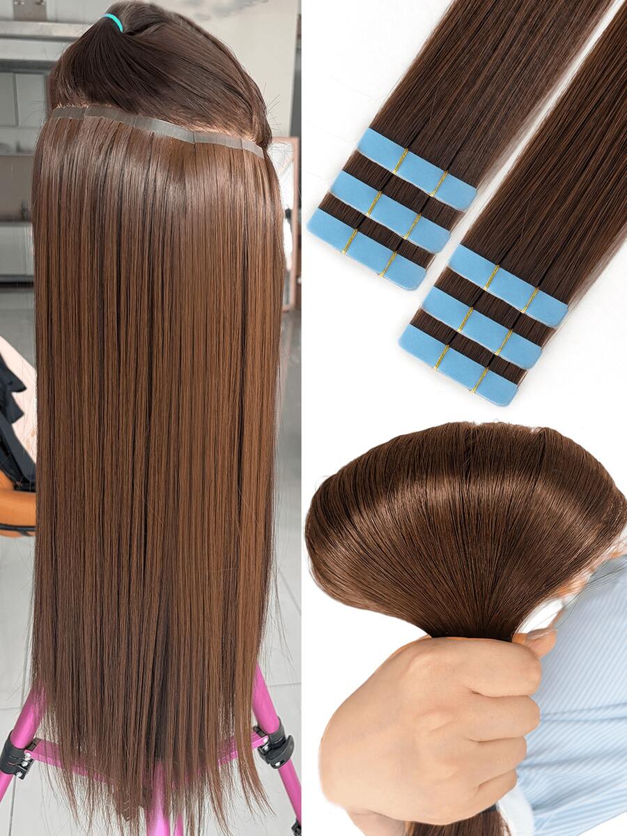 Tape In Hair Extensions Straight Tape In Hair Extensions Black/Gold/Brown/Ombre 24 Inch 10/20pcs 30g/60g Pack Tape Hair Extensions For Women - Multicolor - View 1