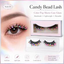 ARISON 1 Pair Eyelashes False Lashes Extension For Halloween Festival Colorful Lashes Handmade Soft And Light Comfortable - Black - View 8