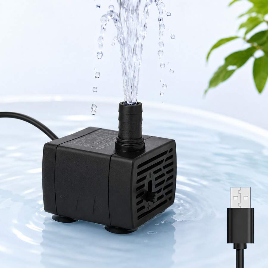 USB Aquarium Fish Tank Water Circulation Pump, Ultra Quiet 5V 1‑5W Mini Submersible Adjustable Flow Filtration Pump For Pet Fountain - Black - View 1