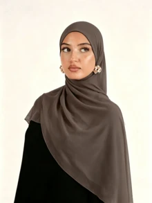 1pc Solid Color Basic Headscarf, Middle Eastern Style, Breathable Chiffon Fabric, Lightweight And Comfortable, Suitable For Long-Term Wear, Suitable For All Seasons - Volcanic Gray - View 4