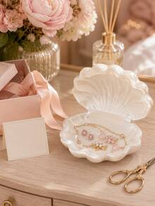 1pc Pearl Shell Jewelry Box, Luxury Ins Style Vanity Ring Necklace Jewelry Storage Tray, Cream Pearl Shell Jewelry Box, Soft Portable Jewelry Storage Box Desktop Decor, Extremely Soft, Jewelry Storage Box, Jewelry Rack - Multicolor - View 6
