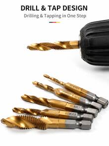 STONEGO 6件/12件組 HSS4341 木工用 M3/M4/M5/M6/M8/M10 公制螺紋攻絲鑽頭,工具配件 - 多款多色 - 查看 6
