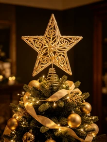 1pc Christmas Tree Star Topper, Glitter Christmas Star Tree Decoration, 3D Shatterproof Bethlehem Star Tree Topper, Waterproof Christmas Star Ornament Tree Topper, Suitable For Holiday Home Outdoor Indoor - Tree Topper - View 4