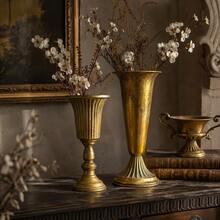 1pcEuropean Vintage Cast Iron Trophy Vase Distressed Rustic Retro Flower Planter With Handles Tall Pedestal Flower Holder For Wedding Ceremony Table Centerpiece Floral Arrangement Photo Prop Home Decoration - A - View 8