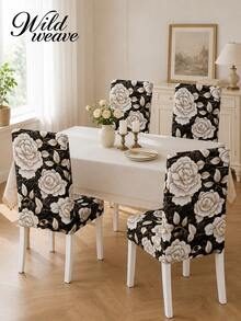 1/4/6pcs Elastic Full Cover Milk Silk Printed Chair Covers, Minimalist Modern All-Season Universal High Back Dining Chair Covers - View 7