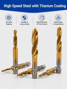 STONEGO 6件/12件組 HSS4341 木工用 M3/M4/M5/M6/M8/M10 公制螺紋攻絲鑽頭,工具配件 - 多款多色 - 查看 8