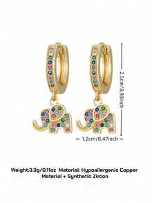 CHICAT 2Pcs Golden-Plated Elephant Charm Hoop With Cubic Zirconia Stones, Thick Gold Hoop Earrings, Bohemian Good Luck Elephant Dangle Hoops - Gold - View 6
