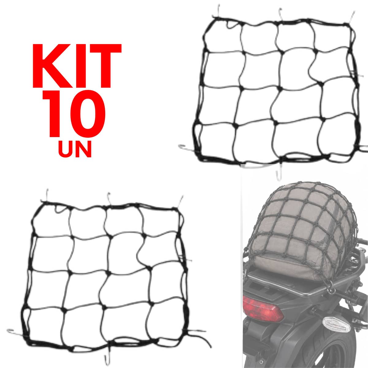 Kit 10 Rede Prende Carga Para Moto Com Ganchos Bagageiro Capacete