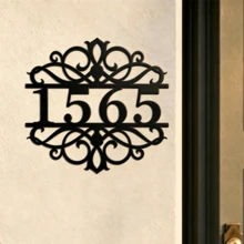 4 Sizes Available! Personalized Door Number Plate, Custom Outdoor Address Sign, Vintage Hollow Iris Metal Home Address Plaque, Custom Door Number Plate - Black - View 9